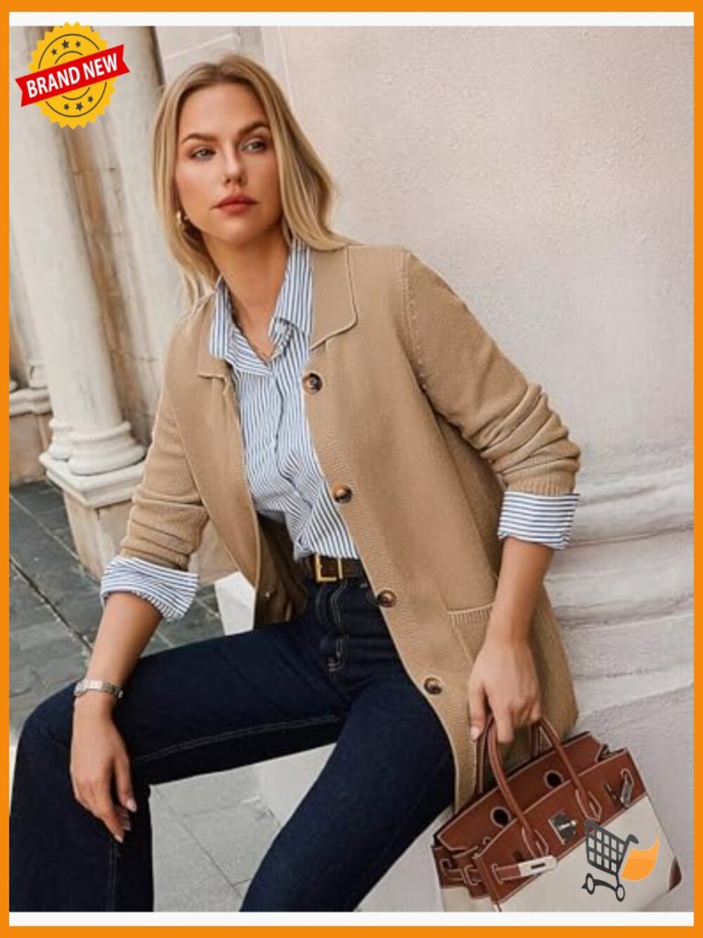 Long Cardigan Sweater with Pockets Button Knit Blazer Open Front Dressy Casual - Picture 4 of 7